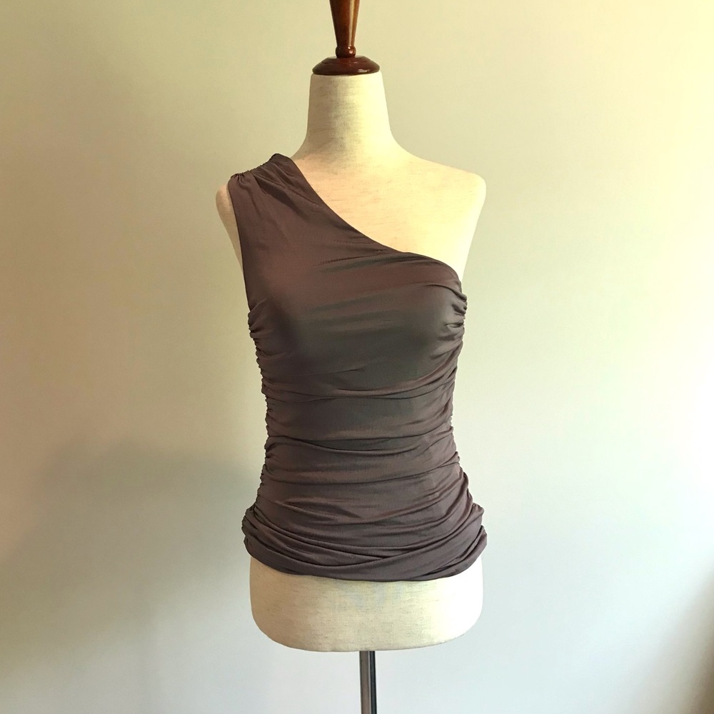 Sexy Grey Bebe One-Shoulder Blouse Top - Size S
